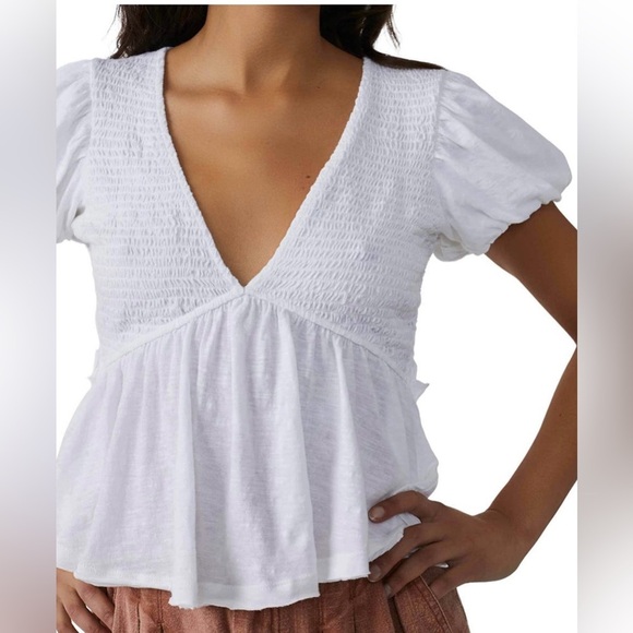 Free People Smocked Open Back Peplum Cotton Top - Picture 4 of 4